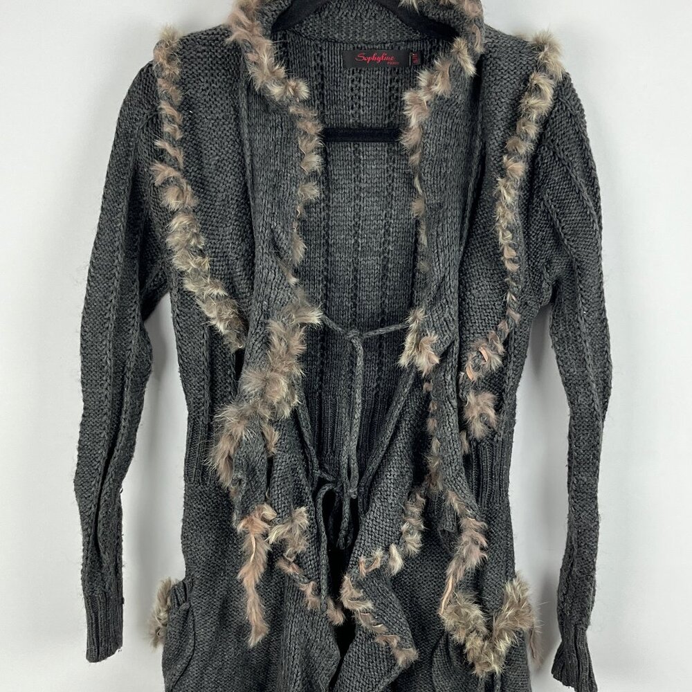 Sophyline Sweater Cardigan Size S/M Gray Long Sleeve Collared Knit Pockets Stret